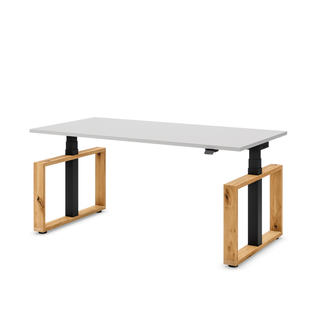 Höhenverstellbarer Schreibtisch Masterlift Flex Loop-Edition, Holz Rechteck, Lichtgrau Dekor/Schwarz 160x80