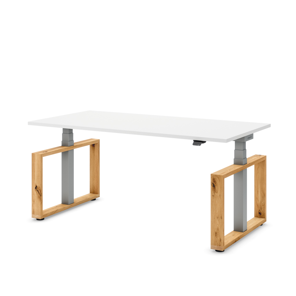 Höhenverstellbarer Schreibtisch Masterlift Flex Loop-Edition, Holz Rechteck, Weiss Dekor/Silber 200x80