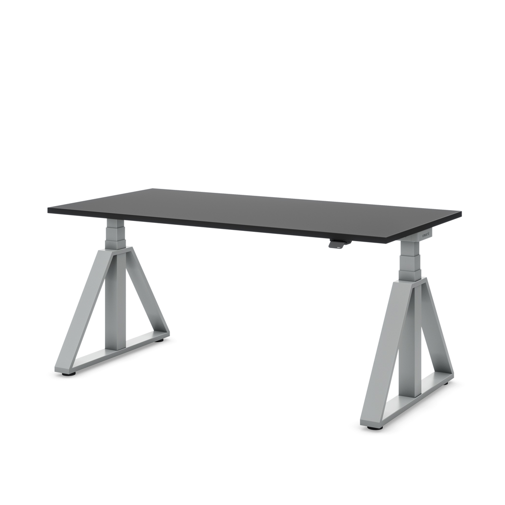 Höhenverstellbarer Schreibtisch Masterlift® Flex Loop-Edition, Stahl Trapez, Schwarz Dekor/Silber 160x80