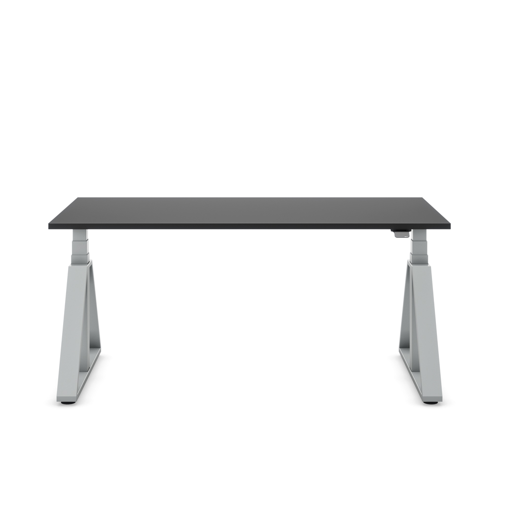Höhenverstellbarer Schreibtisch Masterlift® Flex Loop-Edition, Stahl Trapez, Schwarz Dekor/Silber 160x80