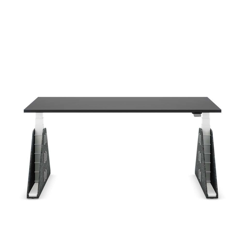 Höhenverstellbarer Schreibtisch Masterlift® Flex Akustix®-Edition, Trapez Dunkelgrau, Schwarz Dekor/Weiss 180x80