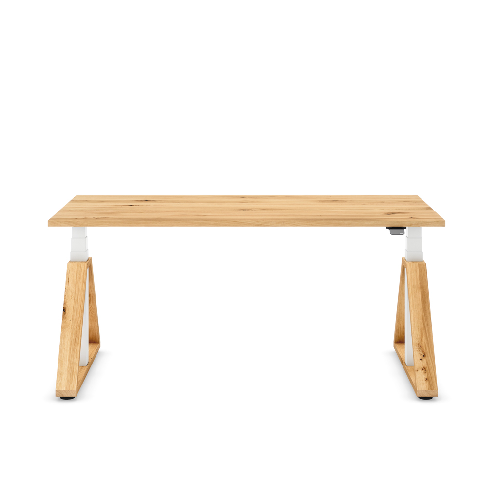 Höhenverstellbarer Schreibtisch Masterlift® Flex Loop-Edition, Holz Trapez, Eiche Massivholz/Weiss 160x80