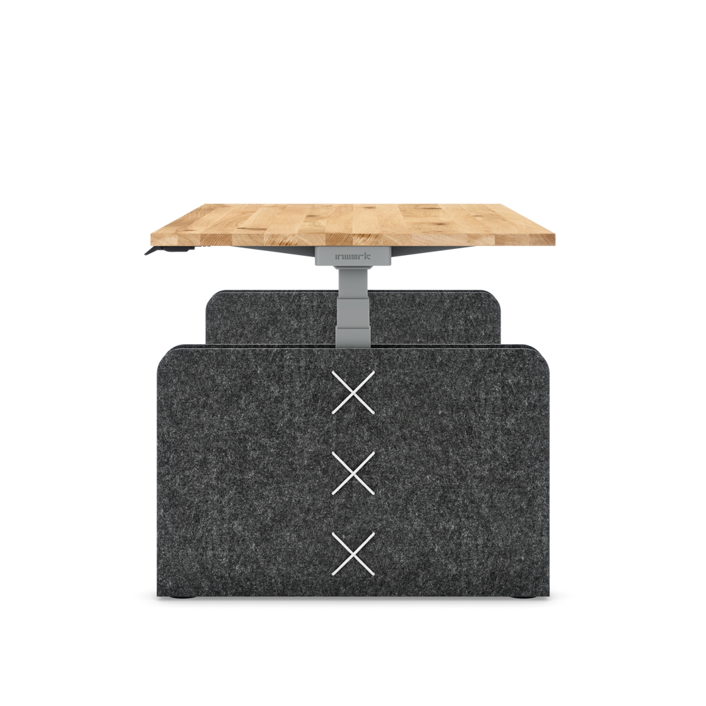 Höhenverstellbarer Schreibtisch Masterlift® Flex Akustix®-Edition, Rechteck Dunkelgrau, Eiche Massivholz/Silber 160x80