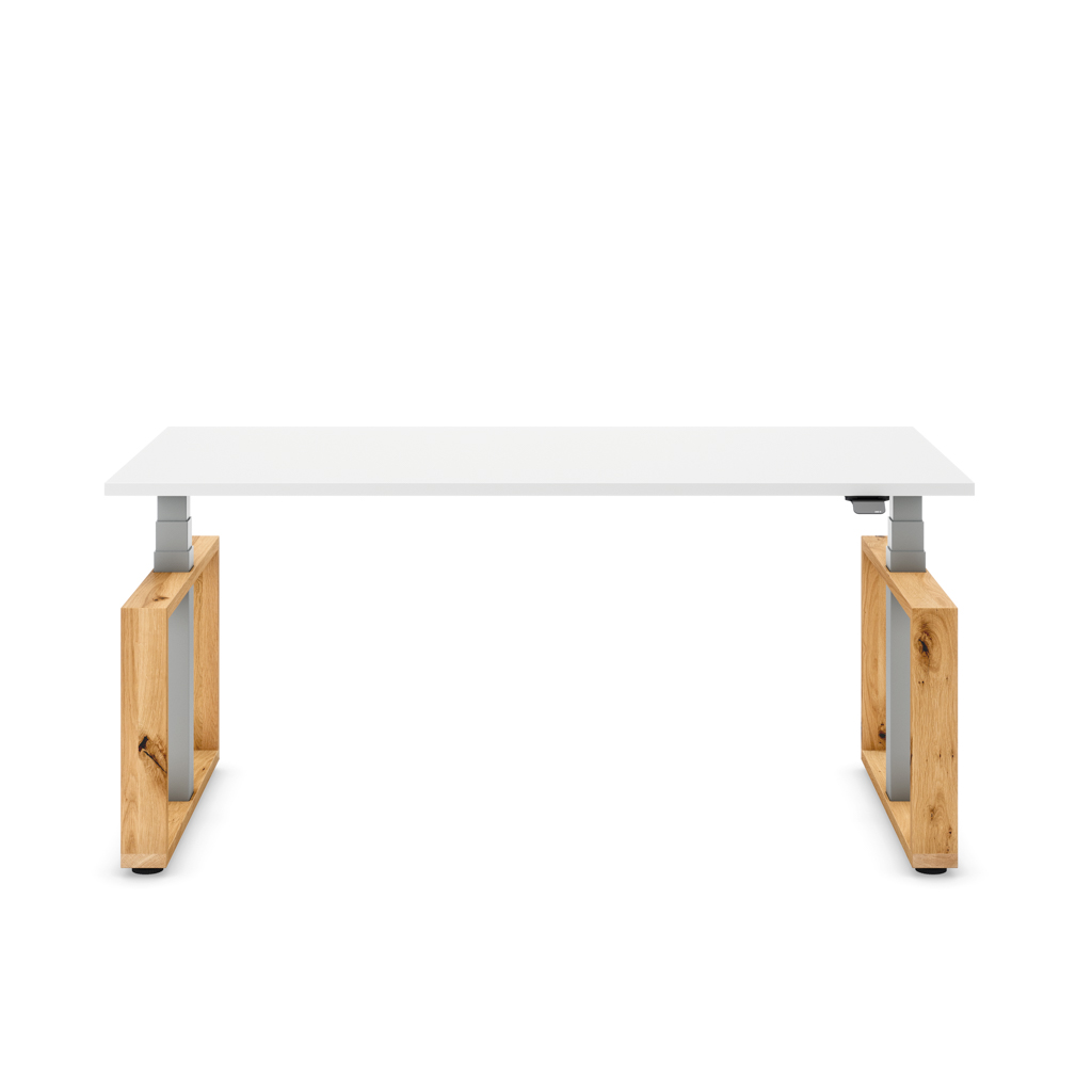Höhenverstellbarer Schreibtisch Masterlift® Flex Loop-Edition, Holz Rechteck, Weiss Dekor/Silber 200x80