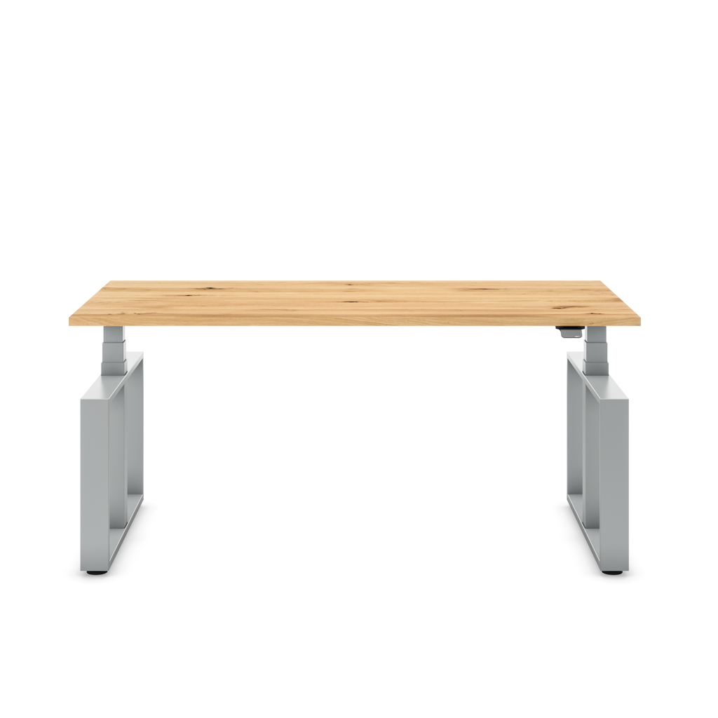 Masterlift® Flex höhenverstellbarer Schreibtisch Loop Stahl Edition Rechteck Eiche Massivholz/Silber 160x80