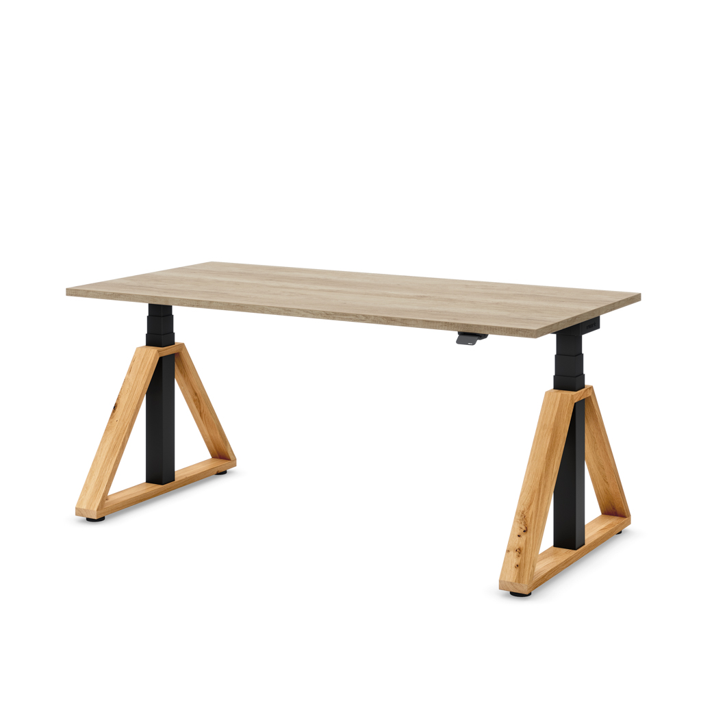 Höhenverstellbarer Schreibtisch Masterlift® Flex Loop-Edition, Holz Trapez, Eiche Dekor/Schwarz 180x80