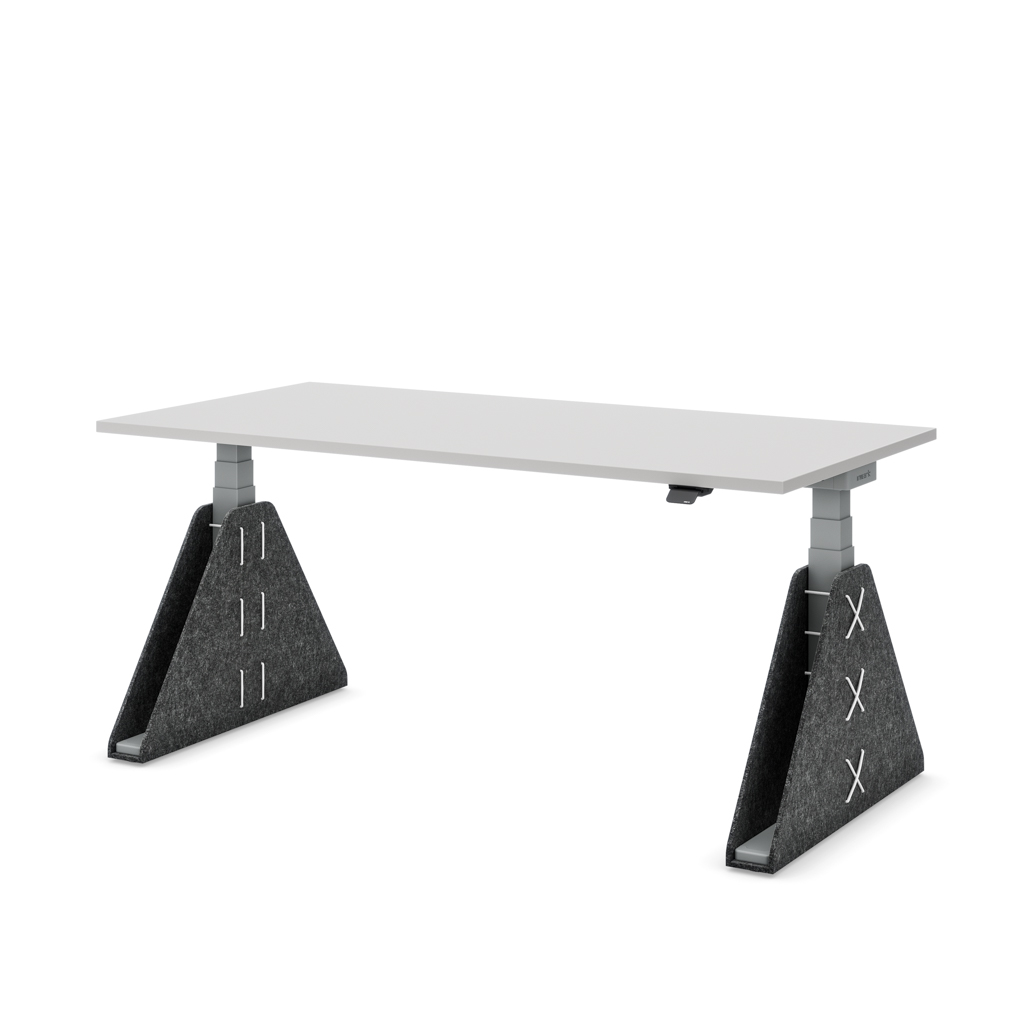 Höhenverstellbarer Schreibtisch Masterlift® Flex Akustix®-Edition, Trapez Dunkelgrau, Lichtgrau Dekor/Silber 160x80