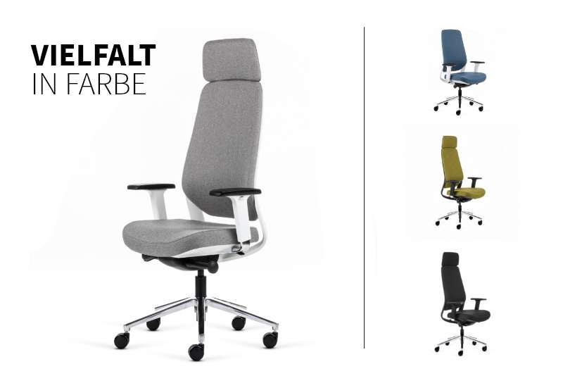Teamo® Plush Plus - Ergonomischer Bürostuhl mit Kopfstütze, Vollpolster, Weiss/Grau