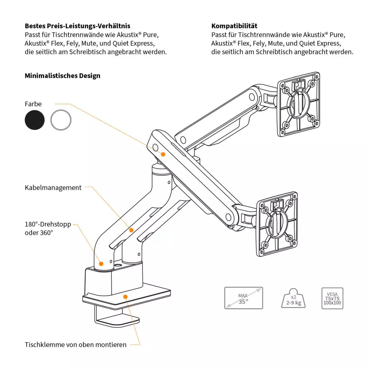 Monitorarm Inwerk® Duo Fit Schwarz