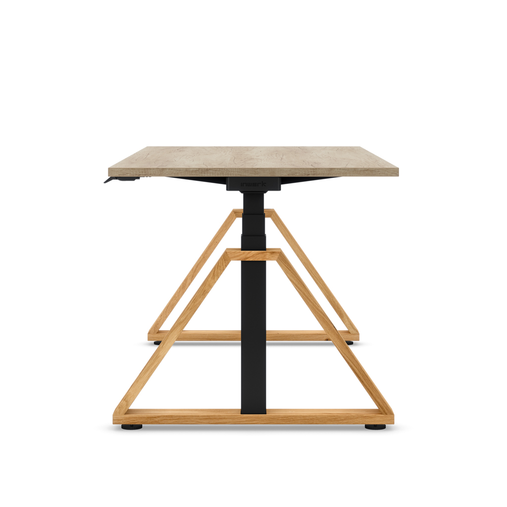 Höhenverstellbarer Schreibtisch Masterlift® Flex Loop-Edition, Holz Trapez, Eiche Dekor/Schwarz 180x80