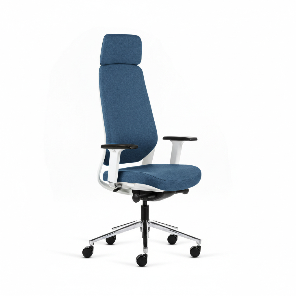 Teamo® Plush Plus - Ergonomischer Bürostuhl mit Kopfstütze, Vollpolster, Weiss/Blau