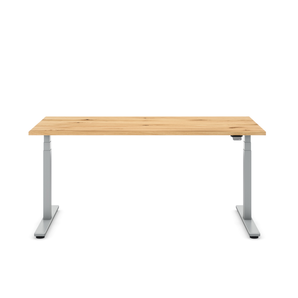 Höhenverstellbarer Schreibtisch Masterlift® Flex Light, Eiche Massivholz/Silber 180x80