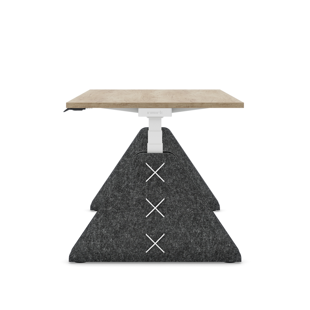 Höhenverstellbarer Schreibtisch Masterlift® Flex Akustix®-Edition, Trapez Dunkelgrau, Eiche Dekor/Weiss 180x80