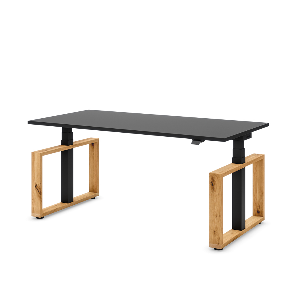 Höhenverstellbarer Schreibtisch Masterlift Flex Loop-Edition, Holz Rechteck, Schwarz Dekor/Schwarz 160x80