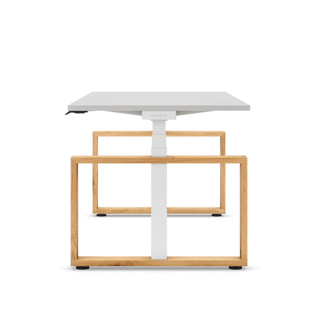 Höhenverstellbarer Schreibtisch Masterlift® Flex Loop-Edition, Holz Rechteck, Lichtgrau Dekor/Weiss 180x80