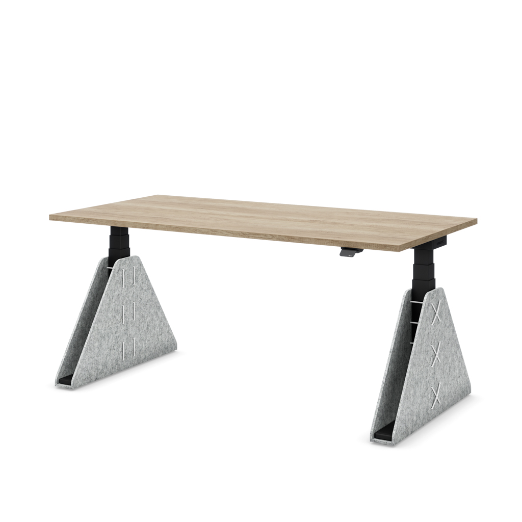 Masterlift Flex höhenverstellbarer Schreibtisch quadratisch Filz Edition Trapez Hellgrau Eiche Dekor/Schwarz 180x80