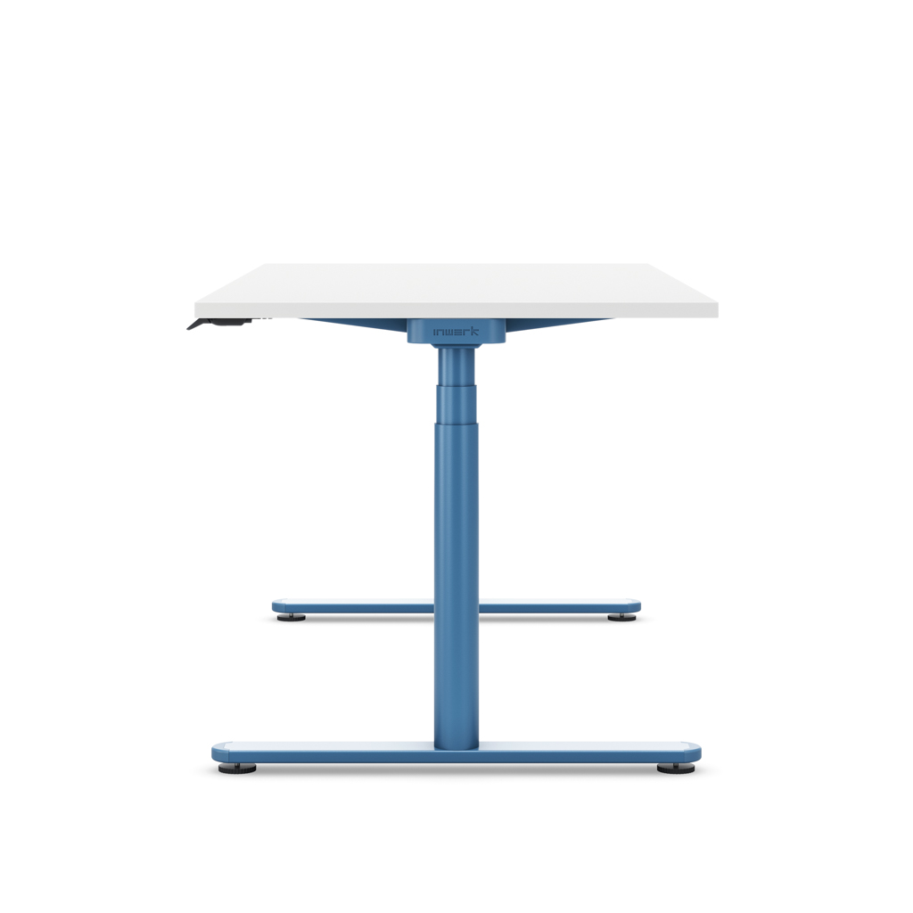 Höhenverstellbarer Schreibtisch Masterlift® Flex Basic rund, Weiss/Brillantblau 120x80