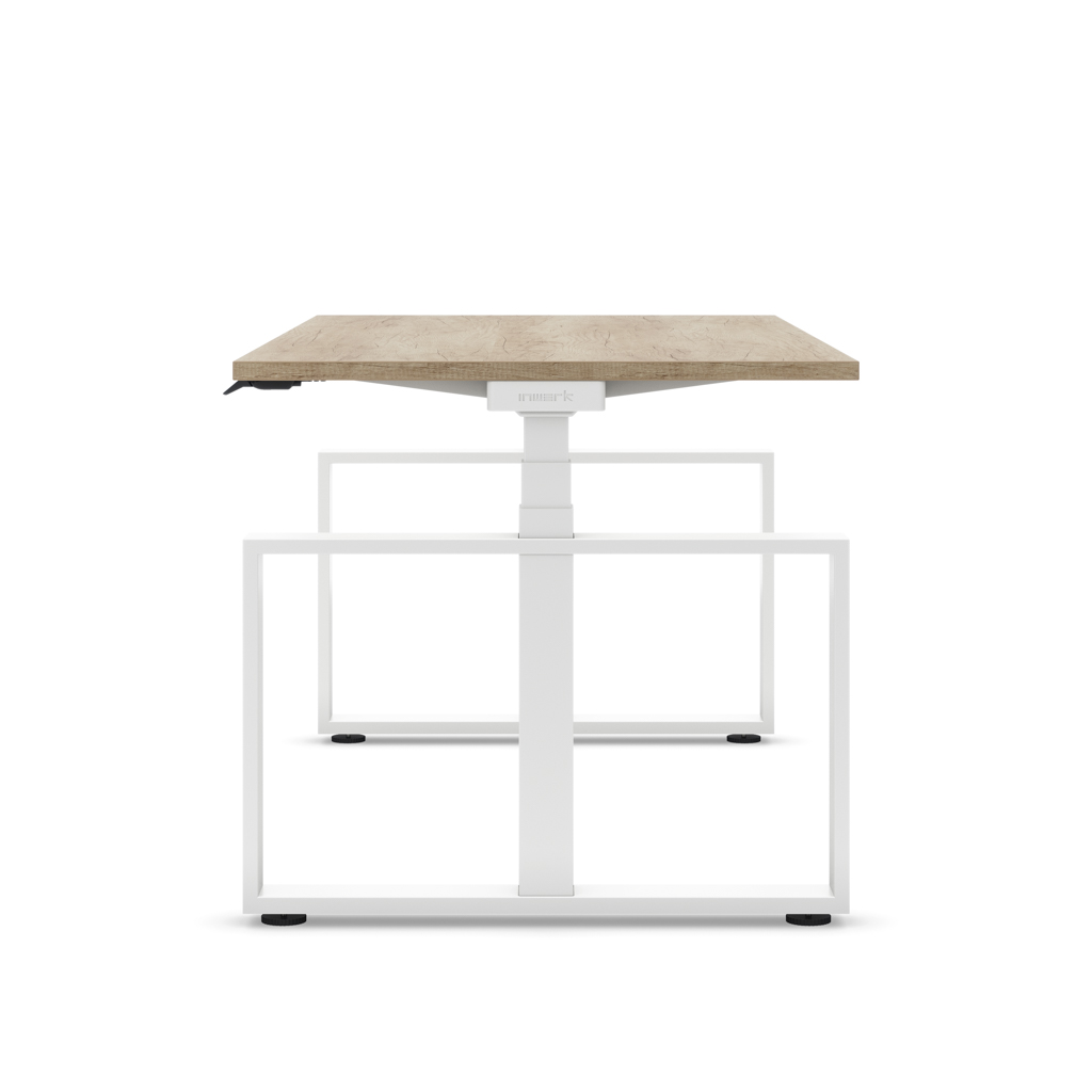 Masterlift® Flex höhenverstellbarer Schreibtisch Loop Stahl Edition Rechteck Eiche Dekor/Weiß 160x80