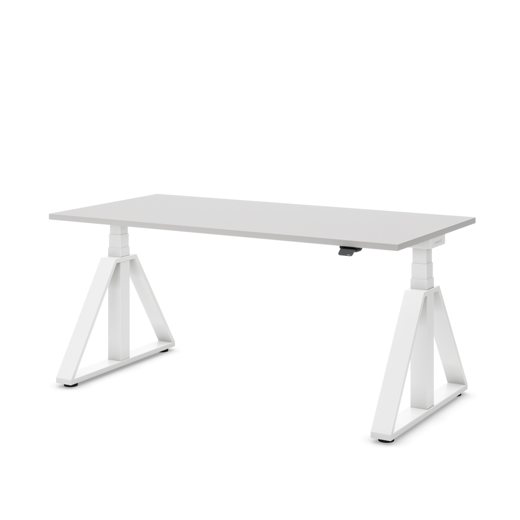 Höhenverstellbarer Schreibtisch Masterlift® Flex Loop-Edition, Stahl Trapez, Lichtgrau Dekor/Weiss 180x80