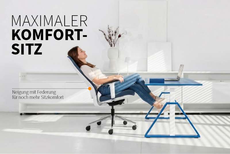 Teamo® Plush - Ergonomischer Bürostuhl, Vollpolster, Weiss/Blau