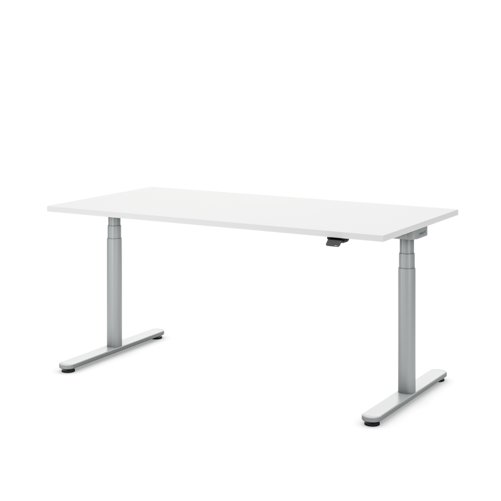 Höhenverstellbarer Schreibtisch Masterlift® Flex Basic rund, Weiss/Silber 160x80