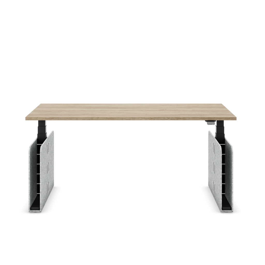 Höhenverstellbarer Schreibtisch Masterlift® Flex Akustix®-Edition, Rechteck Hellgrau, Eiche Dekor/Schwarz 180x80