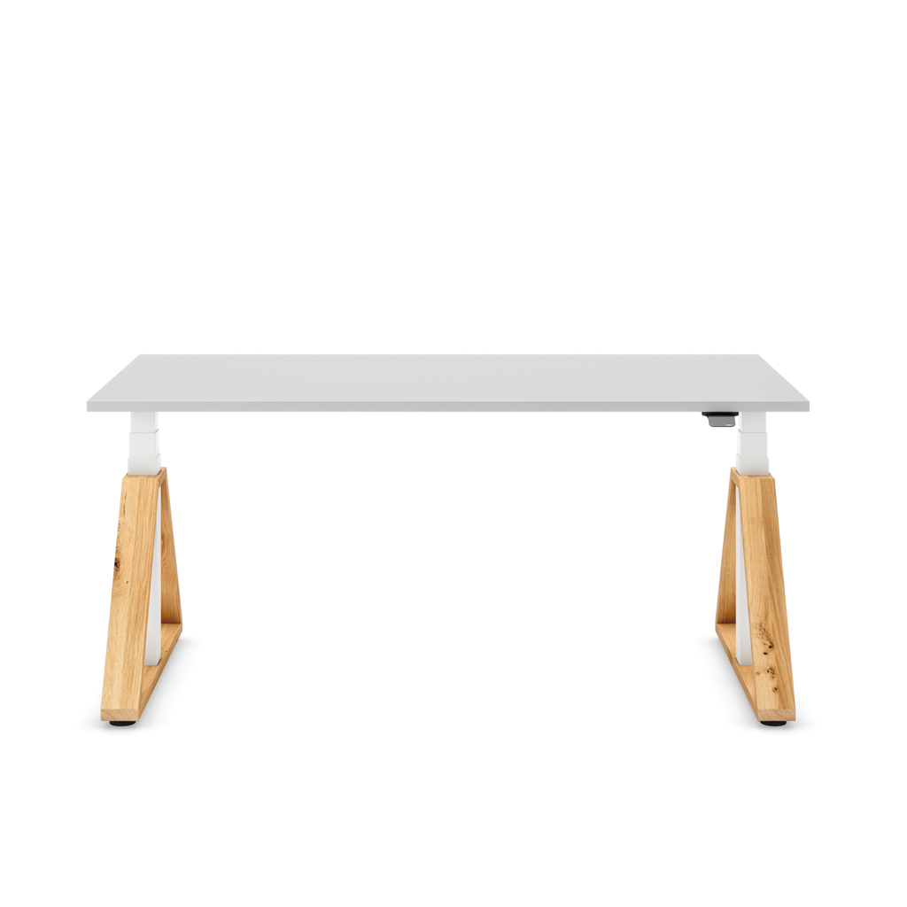Höhenverstellbarer Schreibtisch Masterlift® Flex Loop-Edition, Holz Trapez, Lichtgrau Dekor/Weiss 180x80