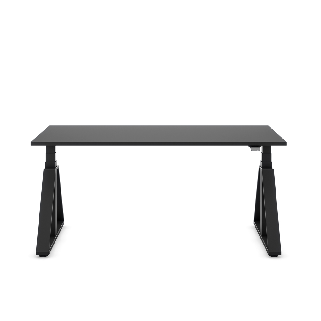 Höhenverstellbarer Schreibtisch Masterlift® Flex Loop-Edition, Stahl Trapez, Schwarz Dekor/Schwarz 120x80