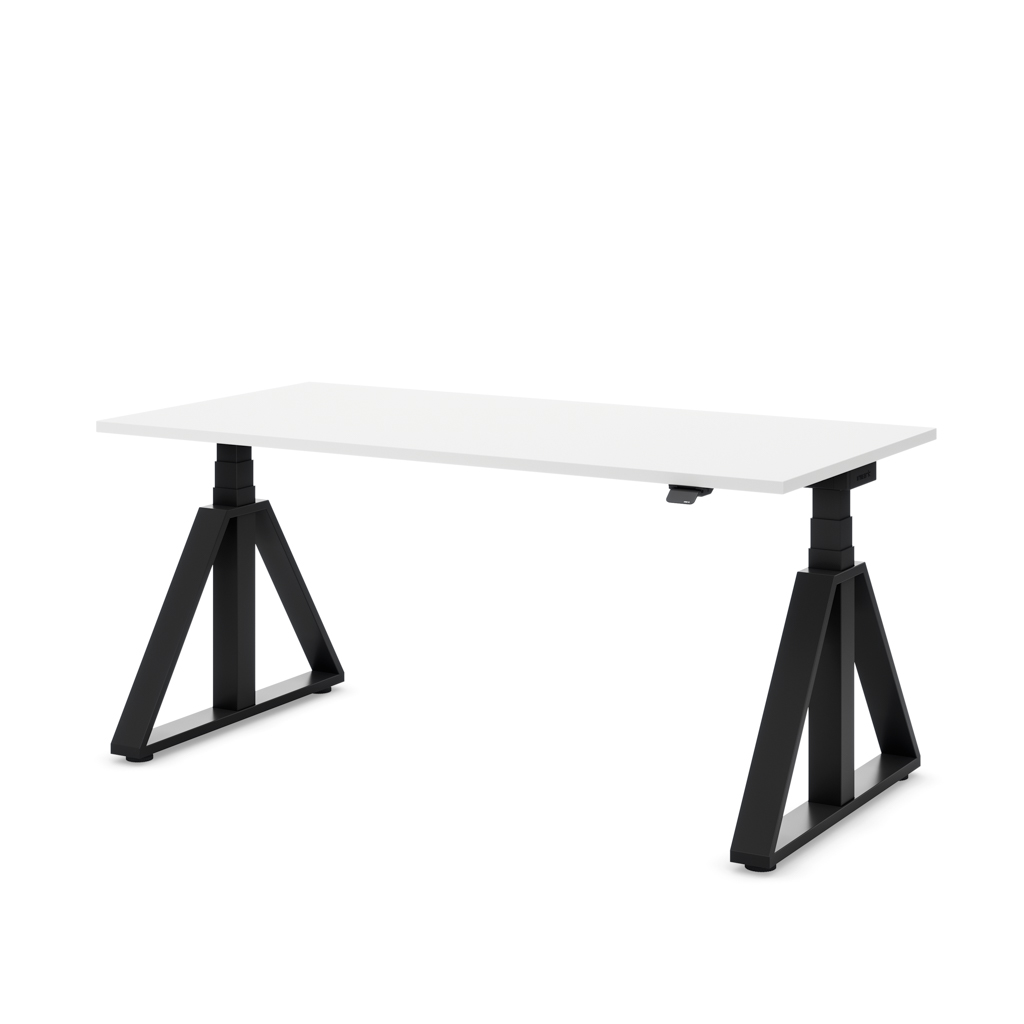Höhenverstellbarer Schreibtisch Masterlift® Flex Loop-Edition, Stahl Trapez, Weiss Dekor/Schwarz 120x80