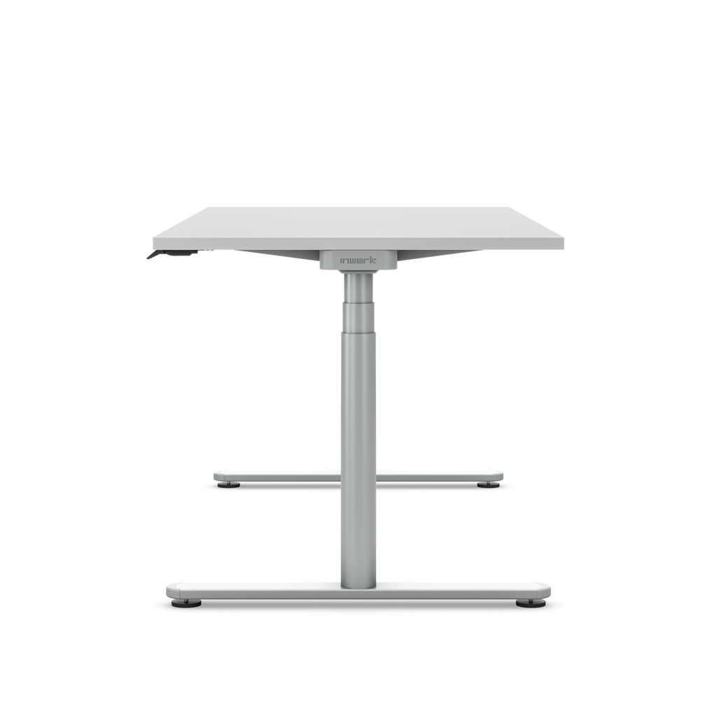 Höhenverstellbarer Schreibtisch Masterlift® Flex Basic rund, Lichtgrau/Silber 180x80