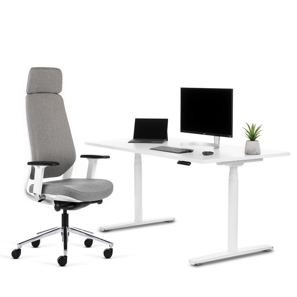 Teamo® Plush Plus - Ergonomischer Bürostuhl mit Kopfstütze, Vollpolster, Weiss/Grau