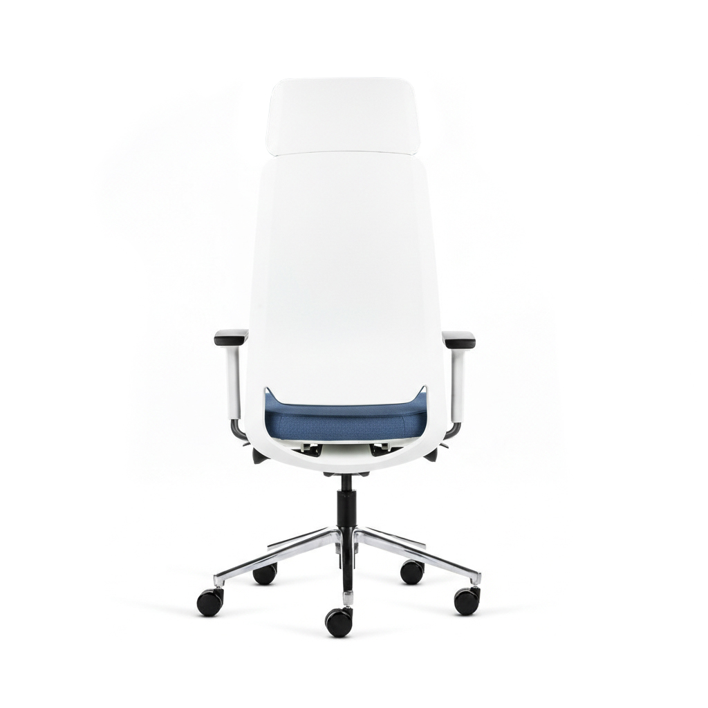 Teamo® Plush Plus - Ergonomischer Bürostuhl mit Kopfstütze, Vollpolster, Weiss/Blau