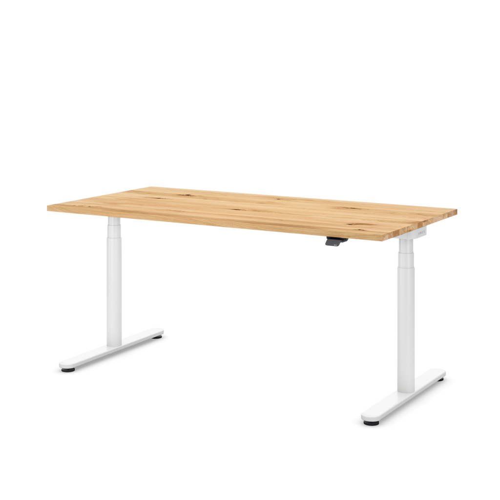 Höhenverstellbarer Schreibtisch Masterlift® Flex Basic rund, Eiche Massivholz/Weiss 180x80