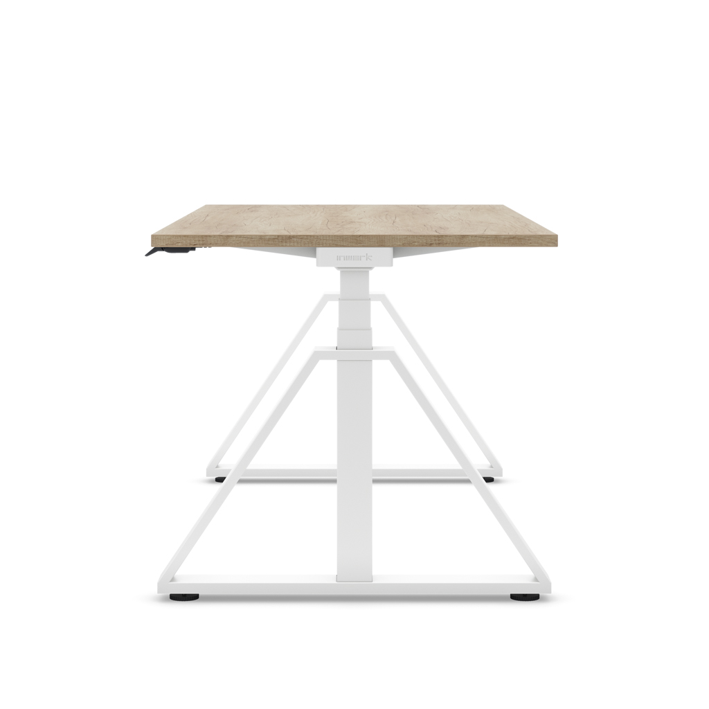 Höhenverstellbarer Schreibtisch Masterlift® Flex Loop-Edition, Stahl Trapez, Eiche Dekor/Weiss 160x80