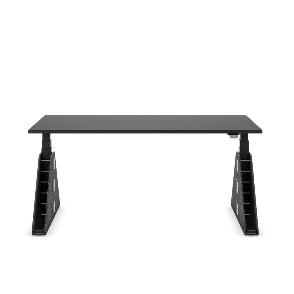 Höhenverstellbarer Schreibtisch Masterlift® Flex Akustix®-Edition, Trapez Dunkelgrau, Schwarz Dekor/Schwarz 200x80