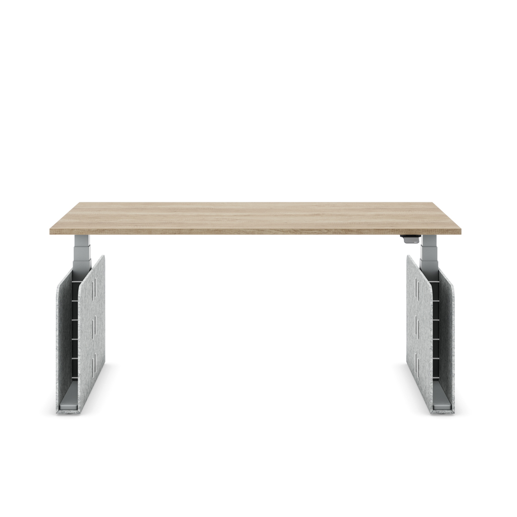 Höhenverstellbarer Schreibtisch Masterlift® Flex Akustix®-Edition, Rechteck Hellgrau, Eiche Dekor/Silber 160x80