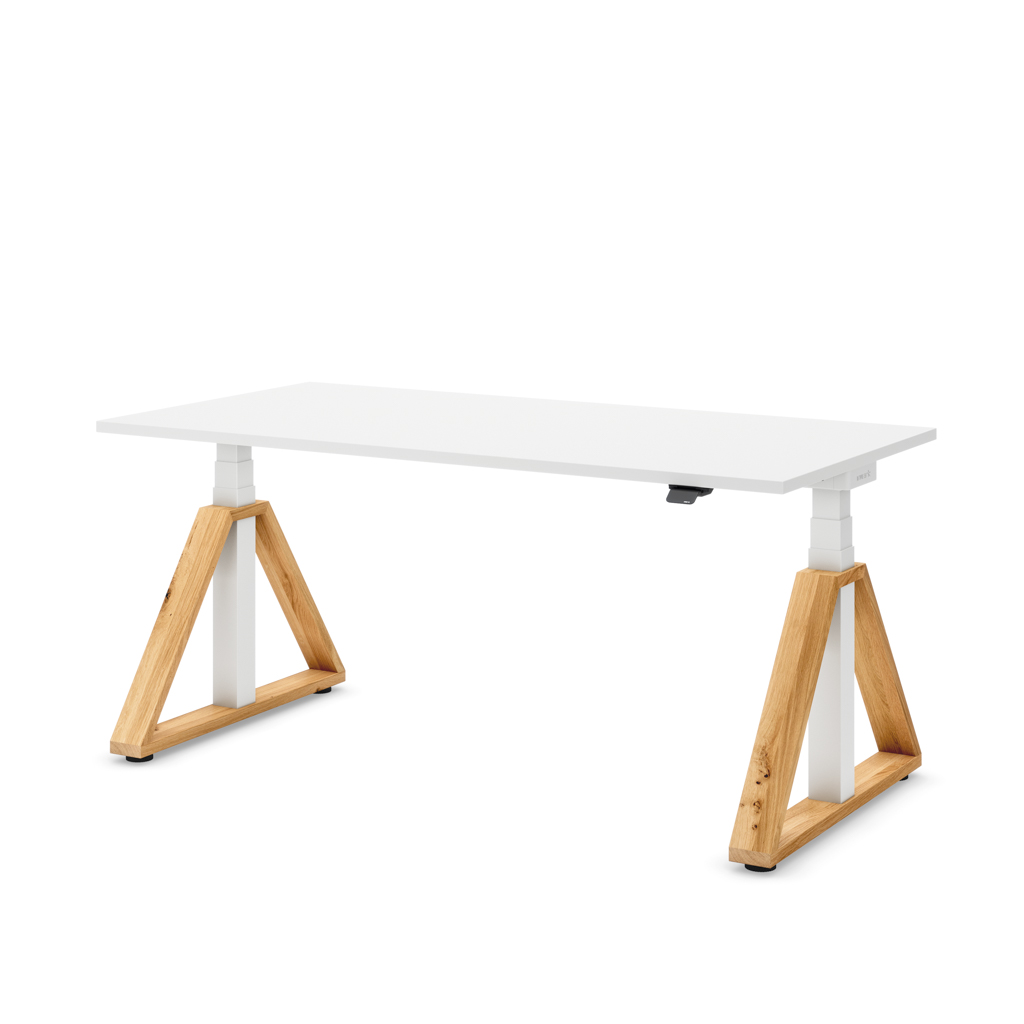 Höhenverstellbarer Schreibtisch Masterlift® Flex Loop-Edition, Holz Trapez, Weiss Dekor/Weiss 120x80