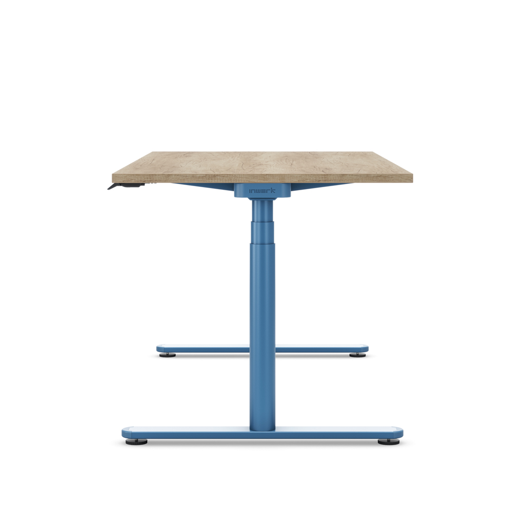 Höhenverstellbarer Schreibtisch Masterlift® Flex Basic rund, Eiche Dekor/Brillantblau 160x80