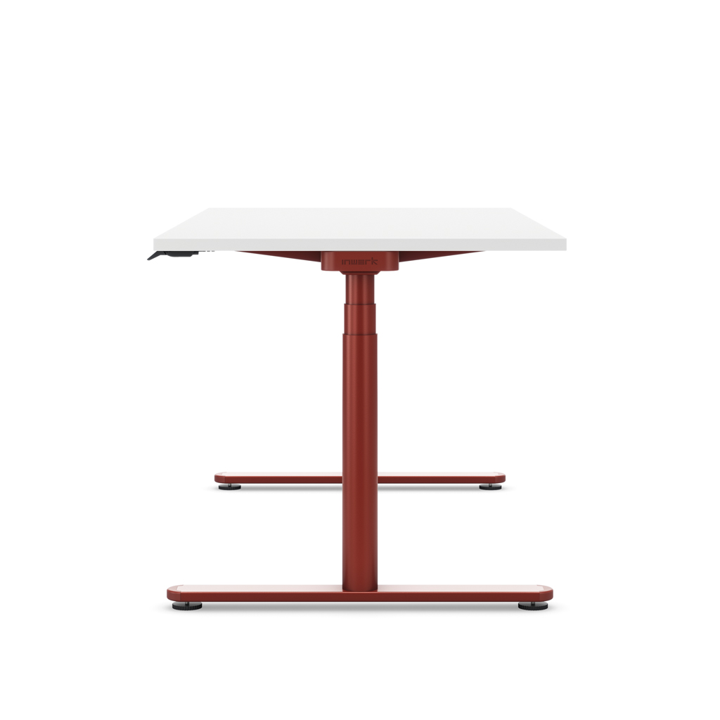 Höhenverstellbarer Schreibtisch Masterlift® Flex Basic rund, Weiss/Braunrot 120x80