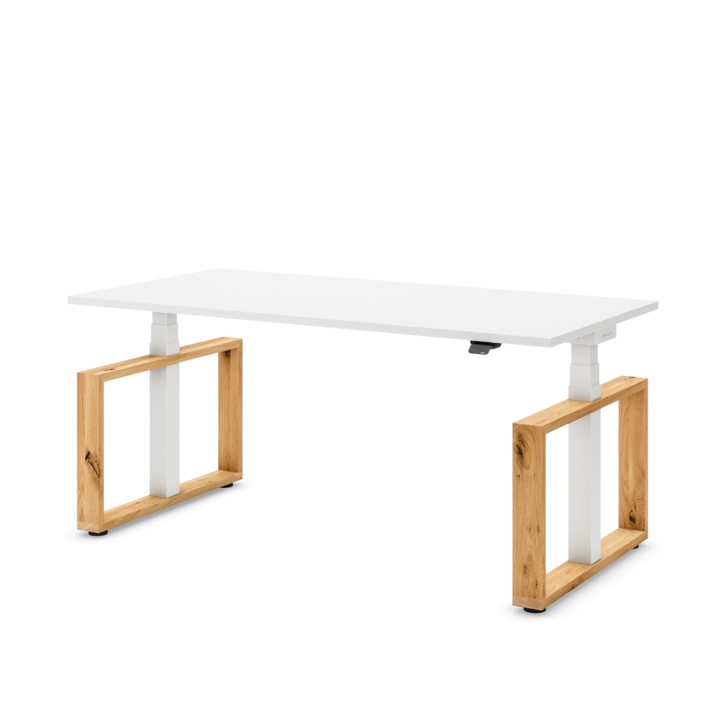 Höhenverstellbarer Schreibtisch Masterlift Flex Loop-Edition, Holz Rechteck, Weiss Dekor/Weiss 140x80