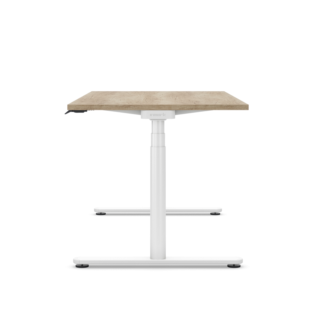 Höhenverstellbarer Schreibtisch Masterlift® Flex Basic rund, Eiche Dekor/Weiss 180x80