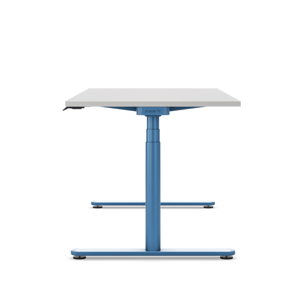 Höhenverstellbarer Schreibtisch Masterlift® Flex Basic rund, Lichtgrau/Brillantblau 180x80