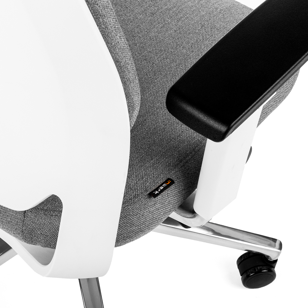 Teamo® Plush Plus - Ergonomischer Bürostuhl mit Kopfstütze, Vollpolster, Weiss/Grau