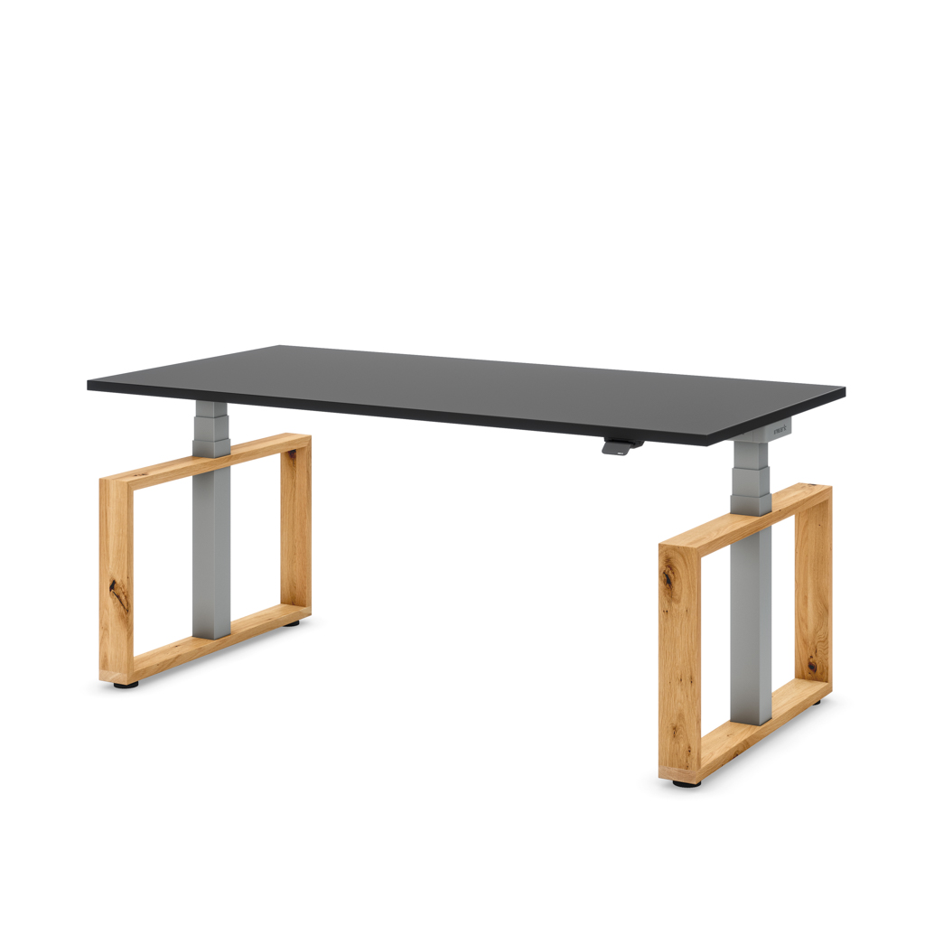 Höhenverstellbarer Schreibtisch Masterlift Flex Loop-Edition, Holz Rechteck, Schwarz Dekor/Silber 160x80