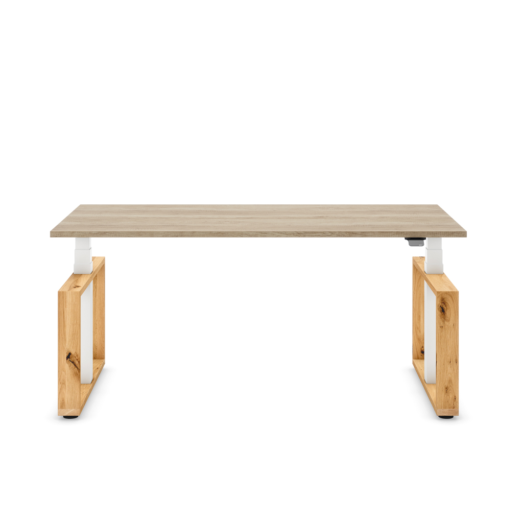 Höhenverstellbarer Schreibtisch Masterlift® Flex Loop-Edition, Holz Rechteck, Eiche Dekor/Weiss 180x80