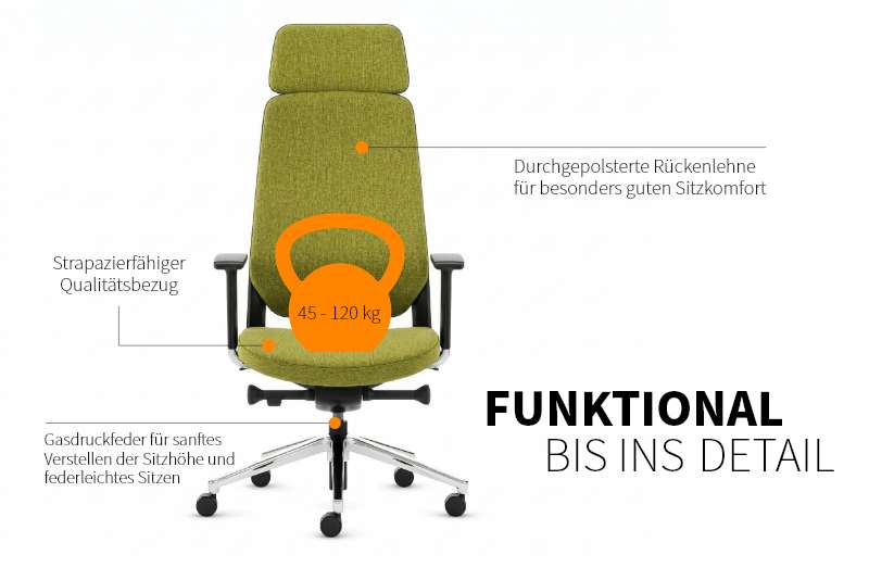 Teamo® Plush Plus - Ergonomischer Bürostuhl mit Kopfstütze, Vollpolster, Schwarz/Grün