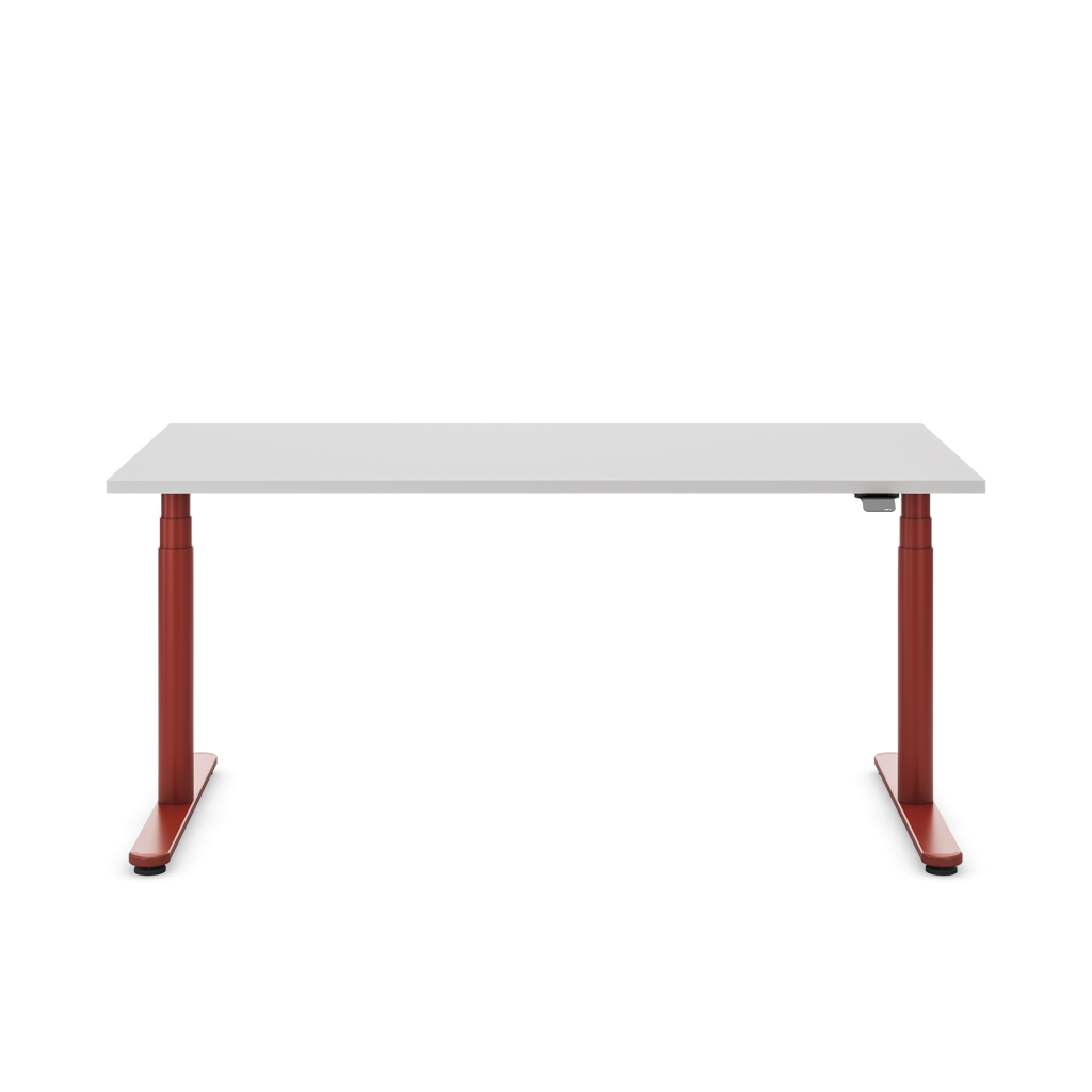 Höhenverstellbarer Schreibtisch Masterlift® Flex Basic rund, Lichtgrau/Braunrot 180x80