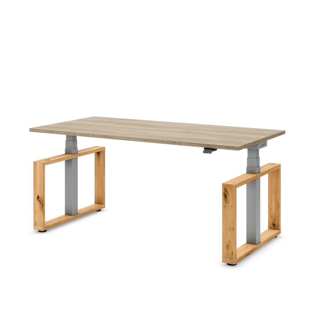 Höhenverstellbarer Schreibtisch Masterlift Flex Loop-Edition, Holz Rechteck, Eiche Dekor/Silber 180x80