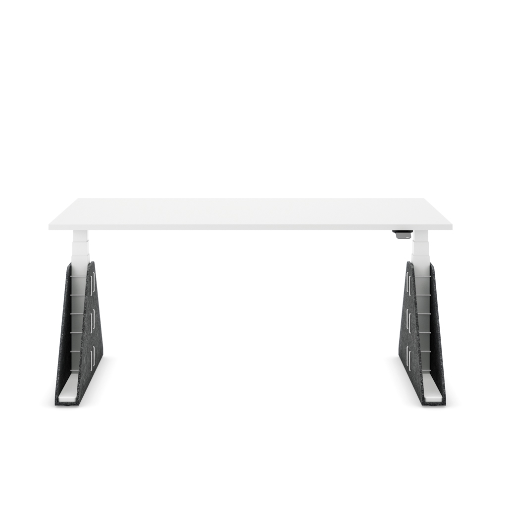 Höhenverstellbarer Schreibtisch Masterlift® Flex Akustix®-Edition, Trapez Dunkelgrau, Weiss Dekor/Weiss 120x80