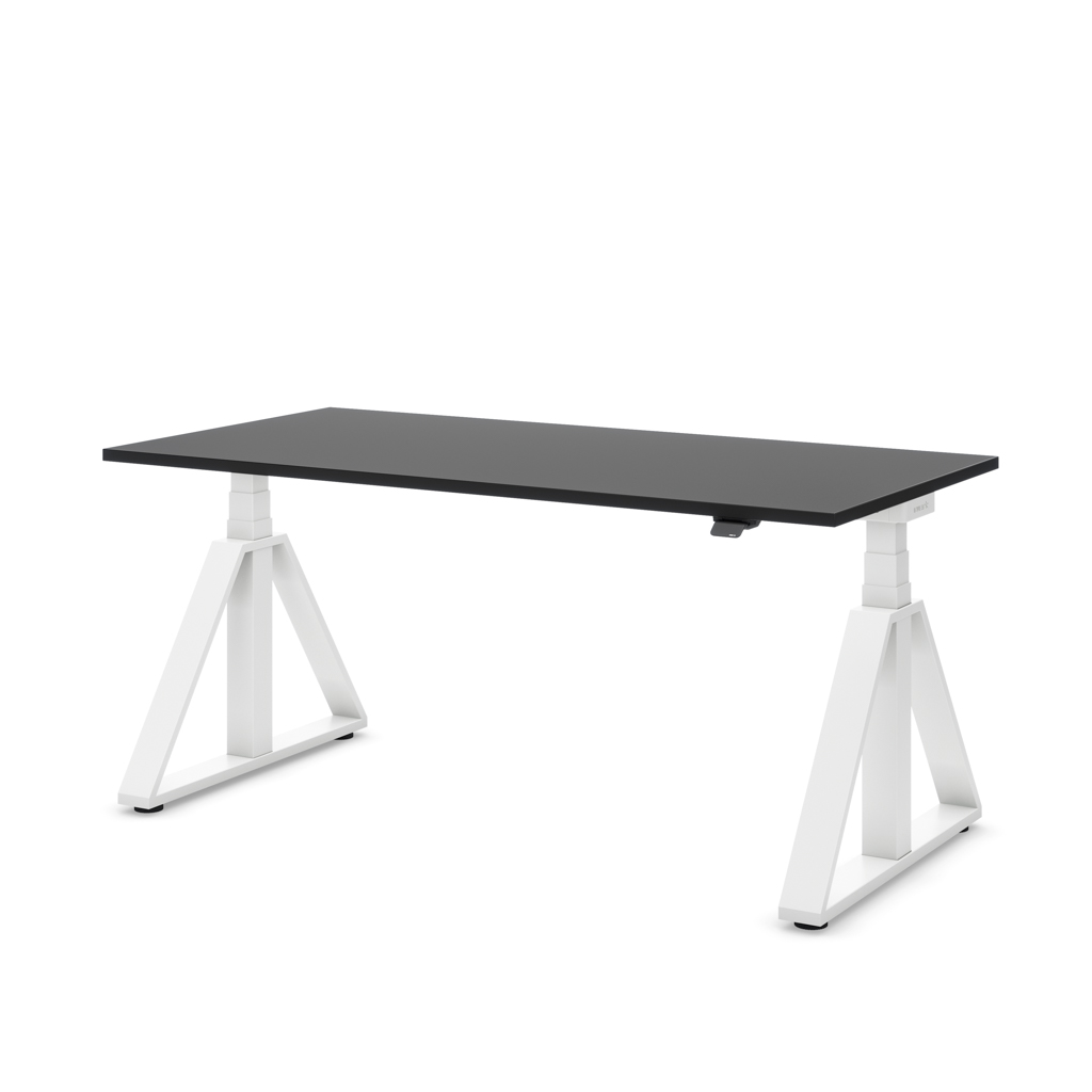 Höhenverstellbarer Schreibtisch Masterlift® Flex Loop-Edition, Stahl Trapez, Schwarz Dekor/Weiss 160x80